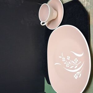 Vintage 3 pc. set 1950's Harkerware Springtime Platter, Cup & Saucer